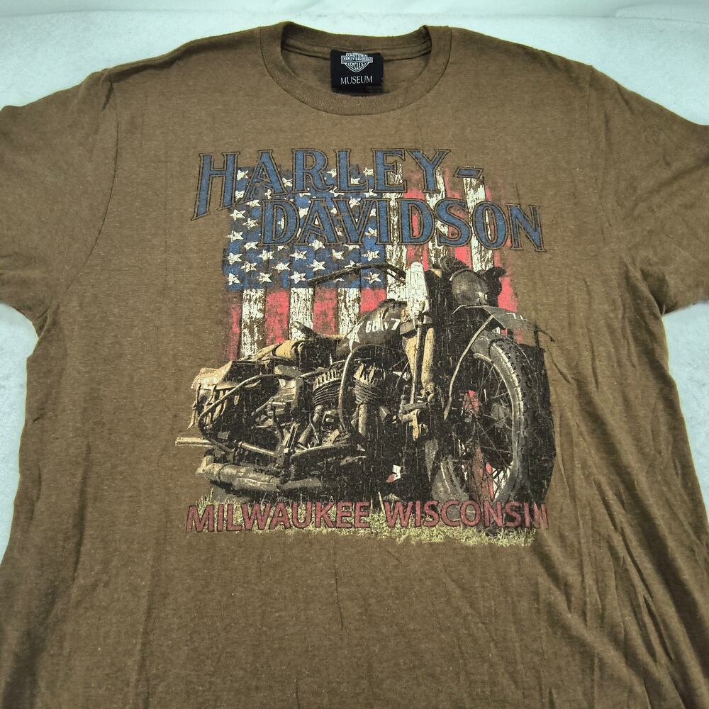 Harley Davidson Casual Short Sleeve Graphic Shirt Mens Size Large L Brown